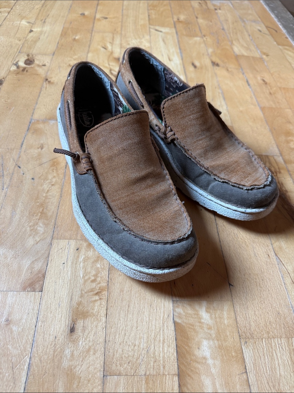 Justin Boots brand  Two-Tone Brown and Taupe Slip-On Loafers